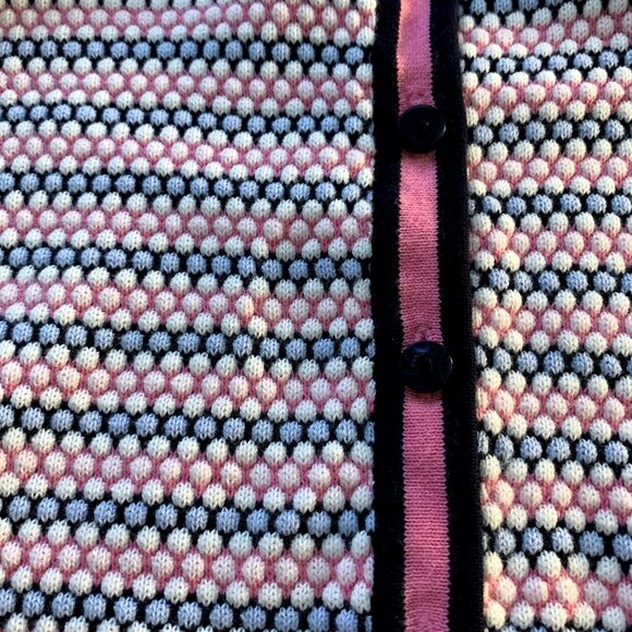 Talbots Cardigan Sweater Womens M Petite Pink Blue White Button Up Polka Dots - Picture 10 of 11